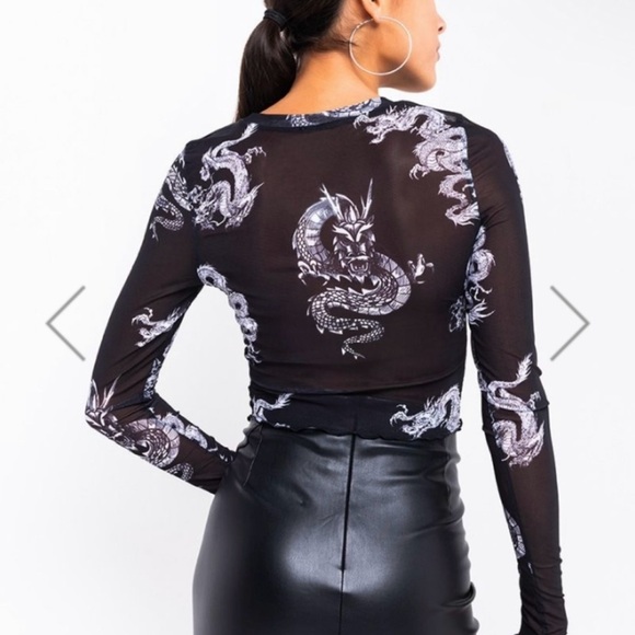 Akira - Dragon Long Sleeve Mesh Top - Like New - Picture 4 of 7